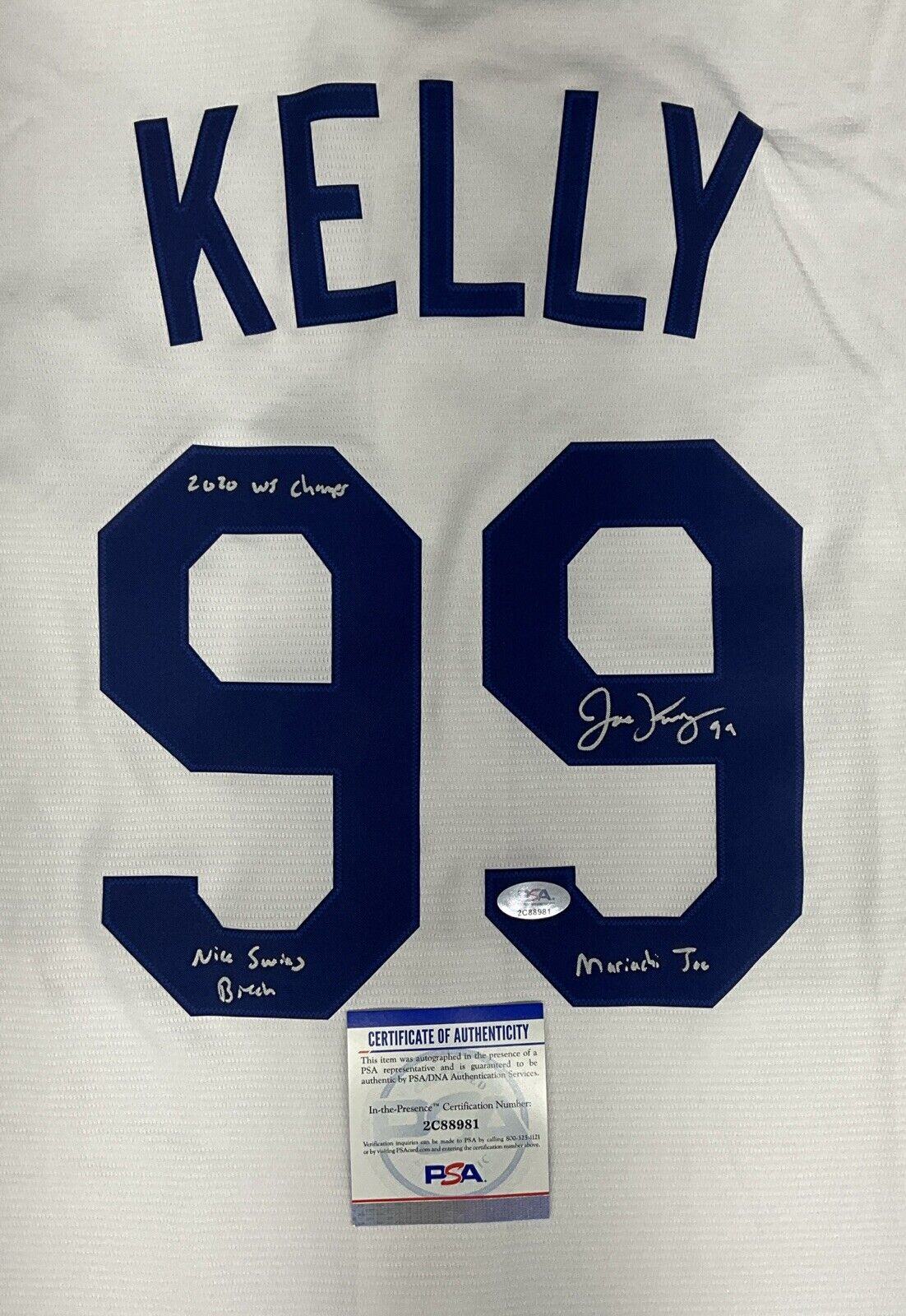 JOE KELLY SIGNED JERSEY "2020 CHAMPS NICE SWING BITCH MARIACHI JOE" PSA 2C88981