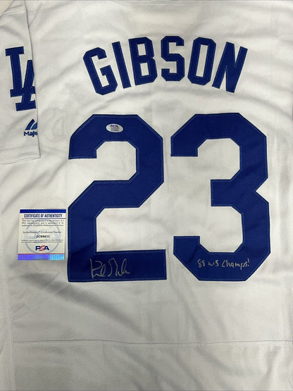 KIRK GIBSON SIGNED DODGERS 88 WORLD SERIES JERSEY "88 WS CHAMPS! INS PSA 2C69611