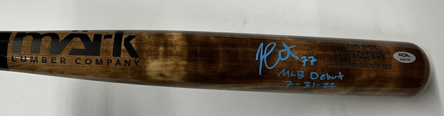 JAMES OUTMAN DODGERS SIGNED MARK LUMBER MODEL BAT "MLB DEBUT 7-31-22 PSA RG51316