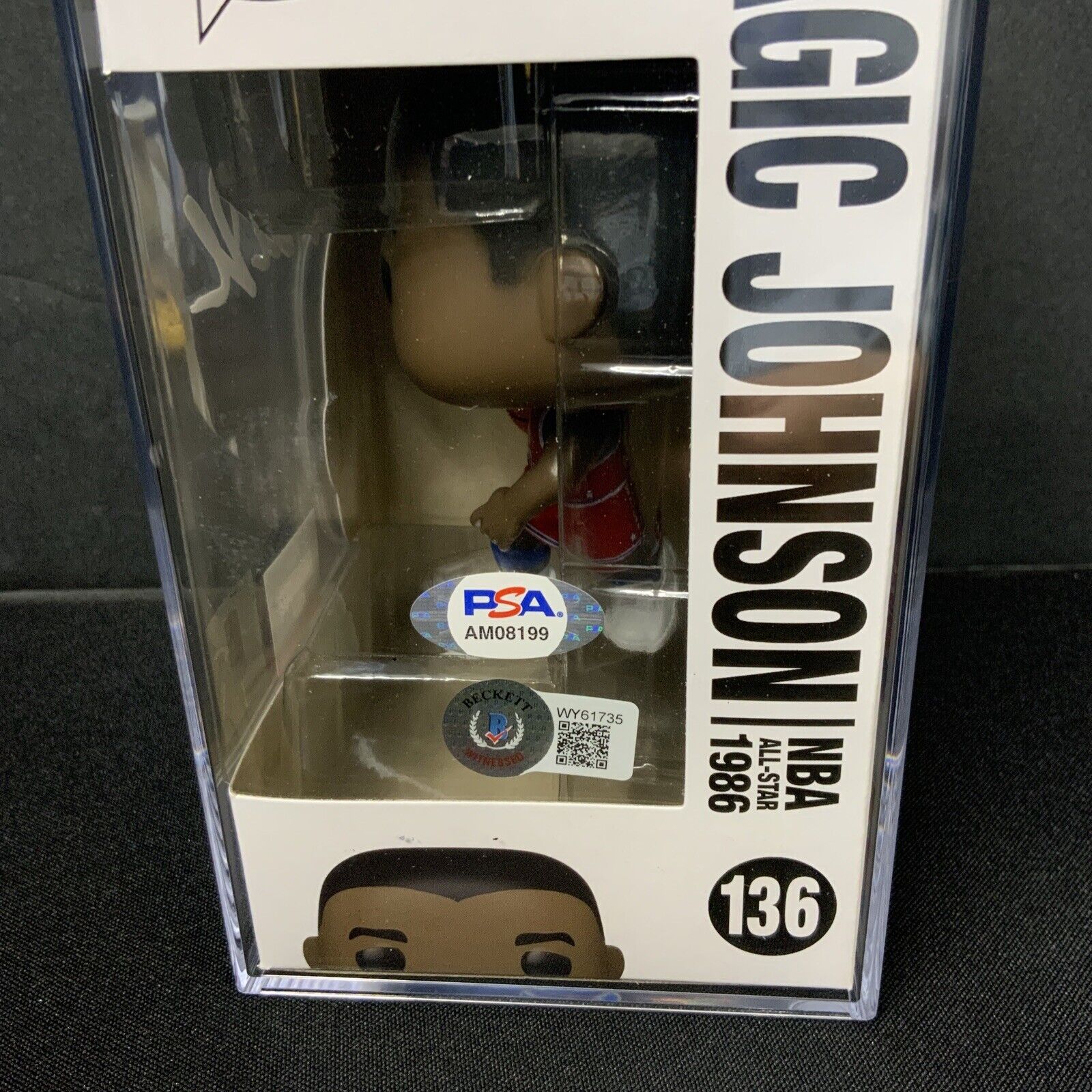 MAGIC JOHNSON SIGNED ALL STAR #136 FUNKO POP PSA AM08199 SLABBED GEM MT 10 AUTO