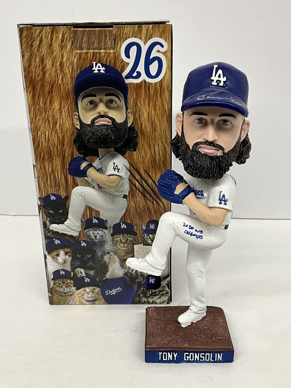 TONY GONSOLIN SIGNED DODGERS SGA BOBBLEHEAD "2020 WS CHAMPS" INSCRIP PSA 2C60243