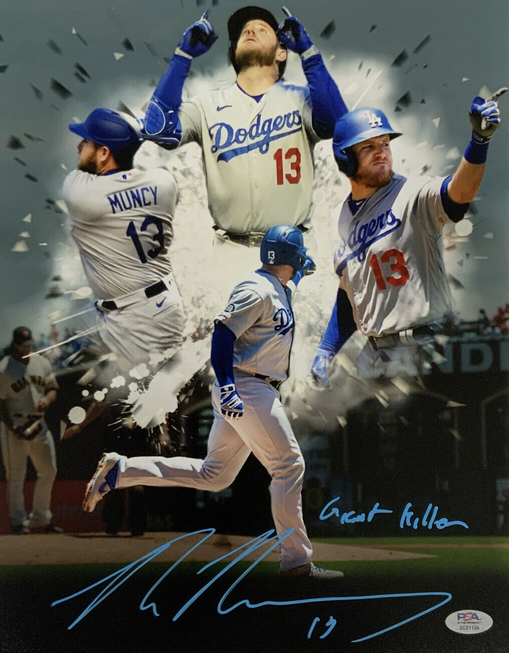 MAX MUNCY DODGERS SIGNED 11X14 GIANT KILLER PHOTO EDIT "GIANT KILLER " PSA ITP