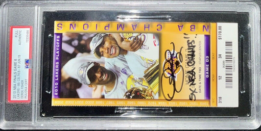 DEREK FISHER SIGNED 2010 NBA FINALS TICKET STUB "5X NBA CHAMPS" PSA 73335486