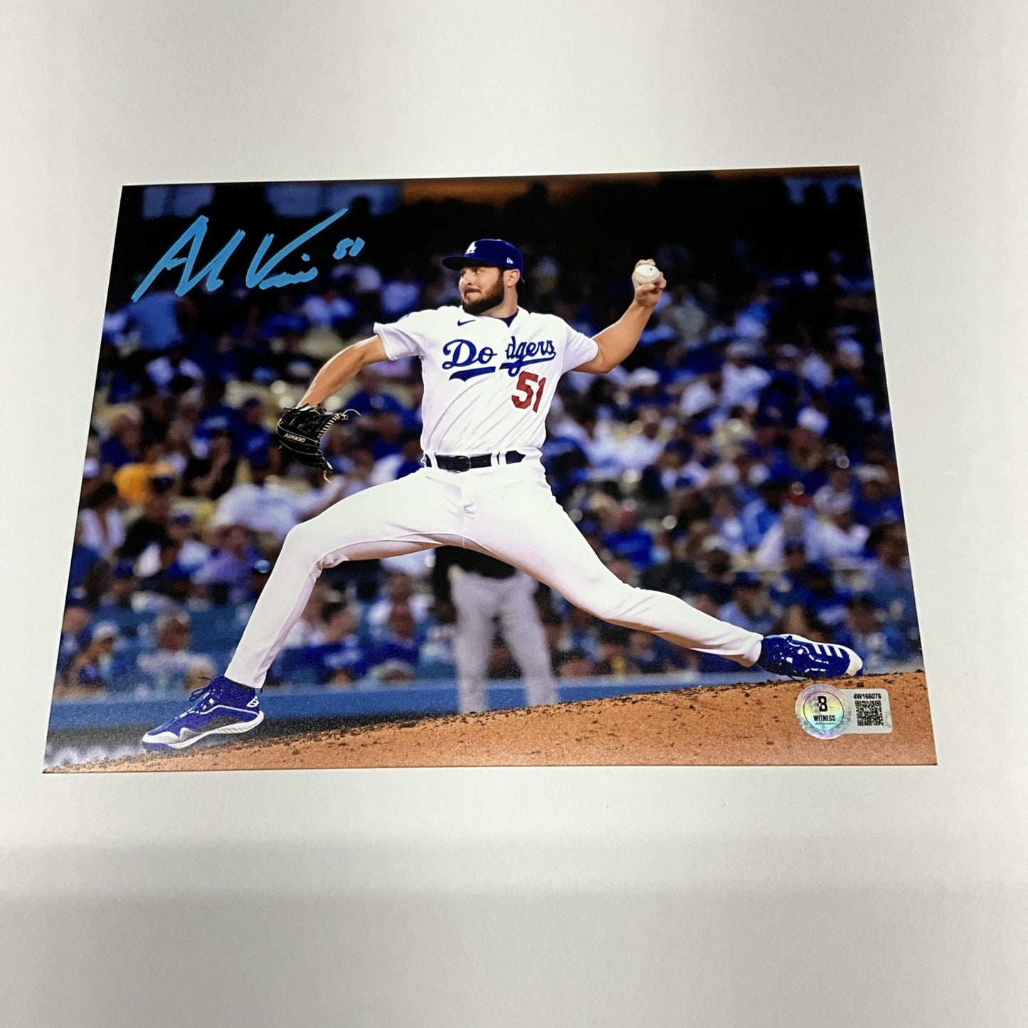 ALEX VESIA DODGERS 2024 WS CHAMPION SIGNED 8X10 PITCHING PHOTO BAS