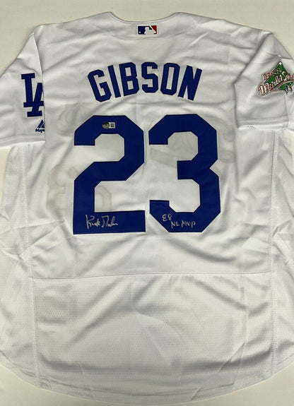 KIRK GIBSON SIGNED DODGERS 88 WORLD SERIES JERSEY "88 NL MVP" INSC BAS WN40760