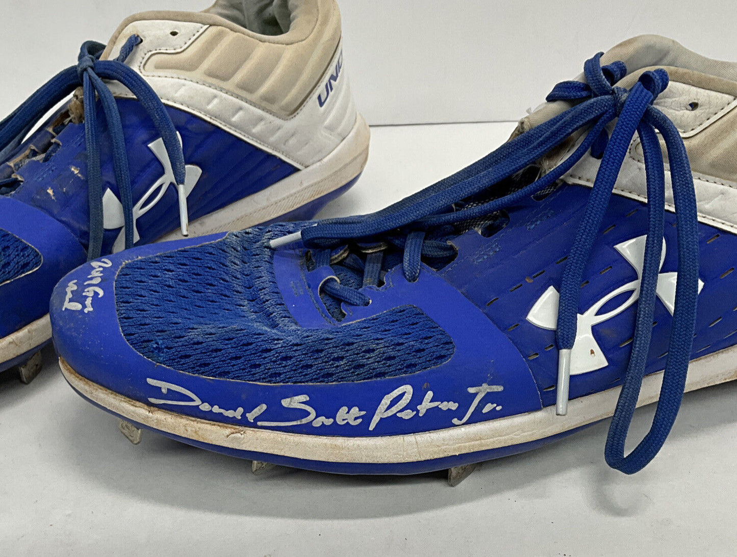 DJ PETERS DODGERS TIGERS FULL NAME SIGNED GAME USED CLEATS PSA RG29210/11