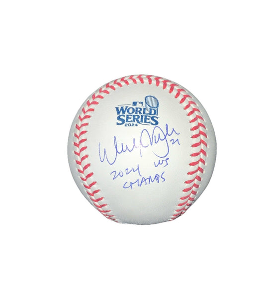 WALKER BUEHLER SIGNED 2024 WORLD SERIES BASEBALL  "2024 WS CHAMPS"  PSA WITNESS