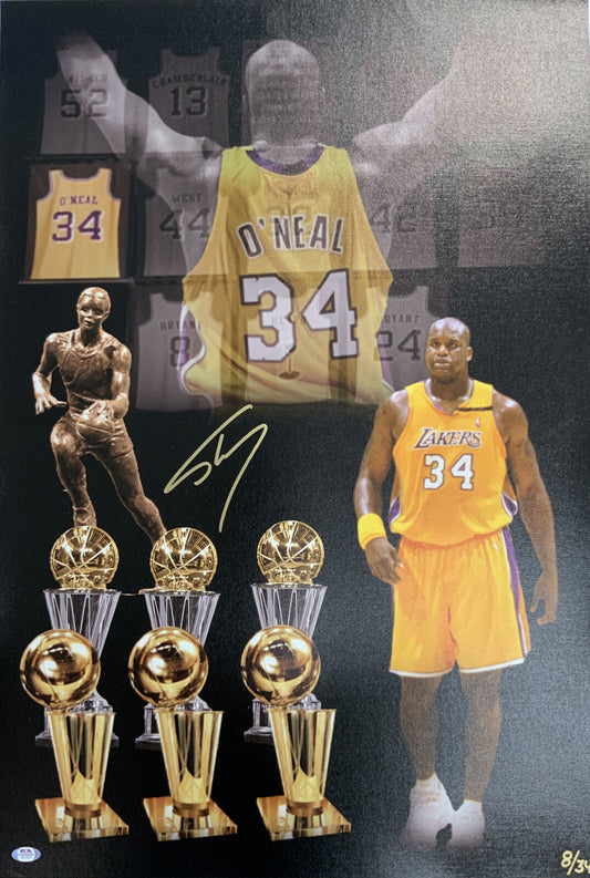 8/34 SHAQUILLE O'NEAL LAKERS MVP SIGNED 20X30 LE CANVAS EDIT PRINT PSA WITNESS