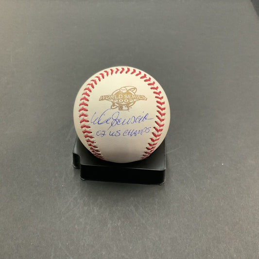 MIKE SCIOSCIA ANGELS SIGNED 2002 WORLD SERIES BASEBALL "02 W,S CHAMPS" INSC BAS
