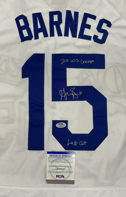 AUSTIN BARNES SIGNED 2020 WS JERSEY "2020 WS CHAMPS LAST OUT" PSA 2C59537