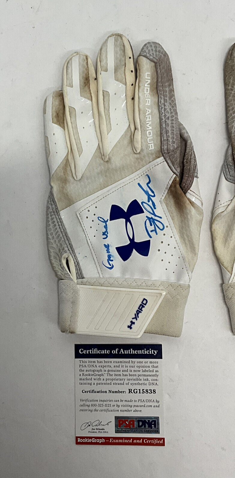 DJ PETERS DODGERS TIGERS SIGNED GAME USED BATTING GLOVES PSA RG15838/39