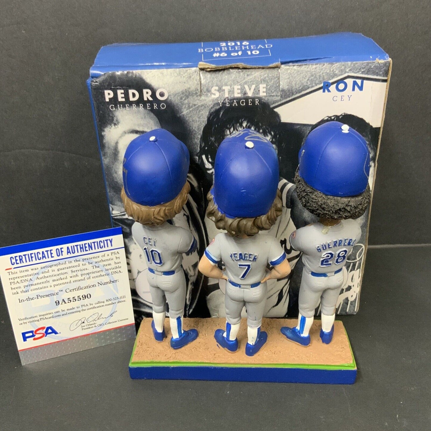 1981 WS TRI-MVP SIGNED DODGERS BOBBLEHEAD CEY, GUERRERO, YEAGER PSA 9A55590