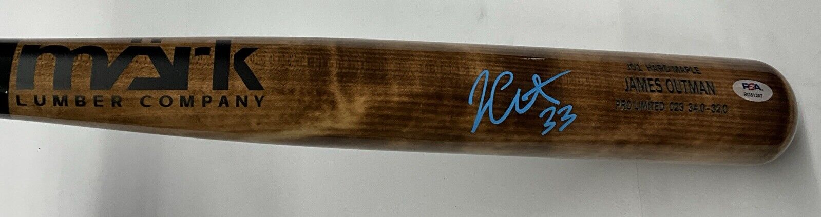 JAMES OUTMAN DODGERS SIGNED MARK LUMBER GAME MODEL J01 MAPLE BAT PSA RG51307