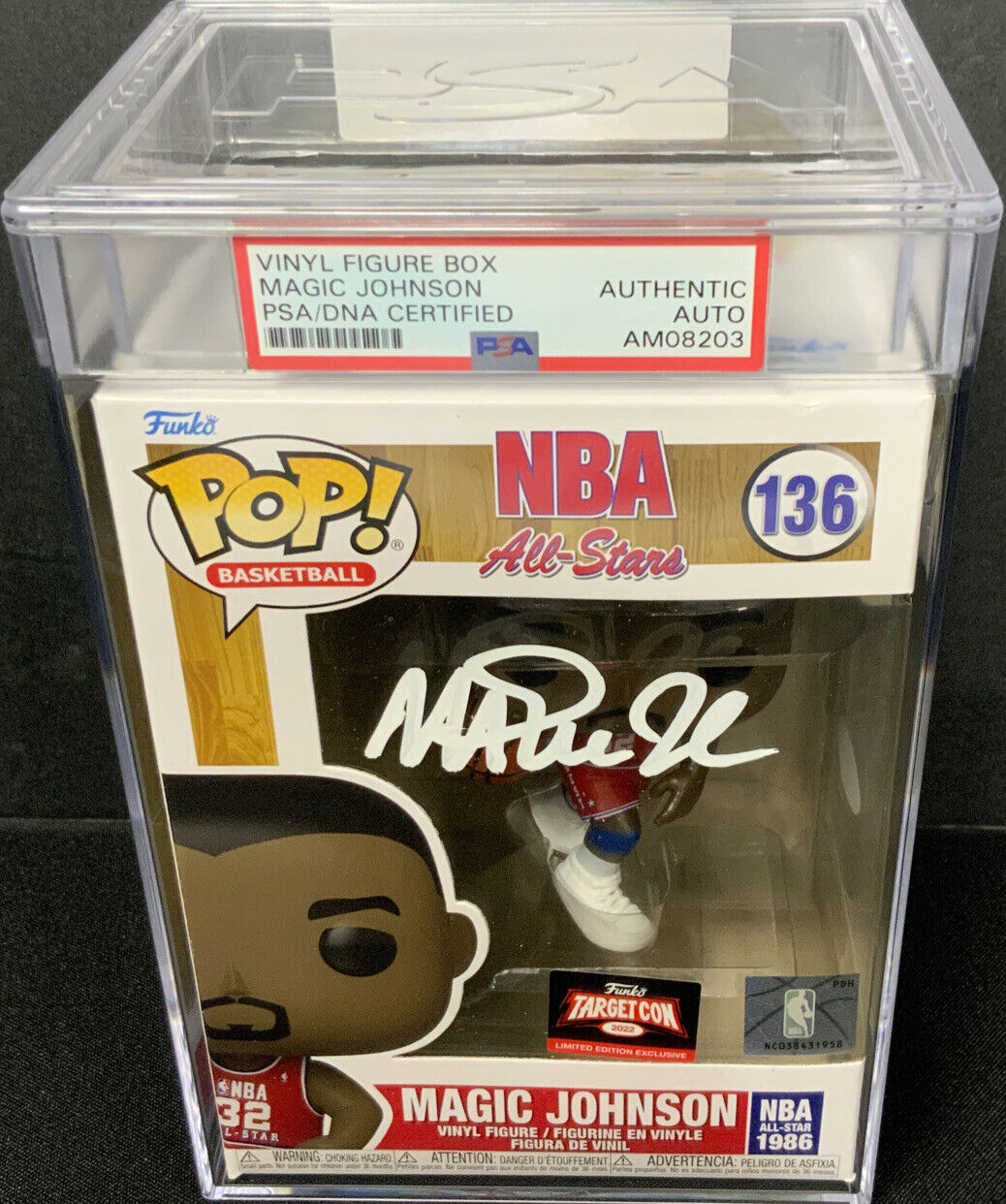 MAGIC JOHNSON SIGNED ALL STAR #136 FUNKO POP PSA AM08203 SLABBED/ ENCAPSULATED