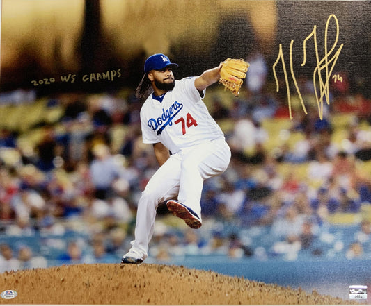 KENLEY JANSEN DODGERS SIGNED 18X22 CANVAS PRINT "2020 CHAMPS" INSC PSA 9A48412