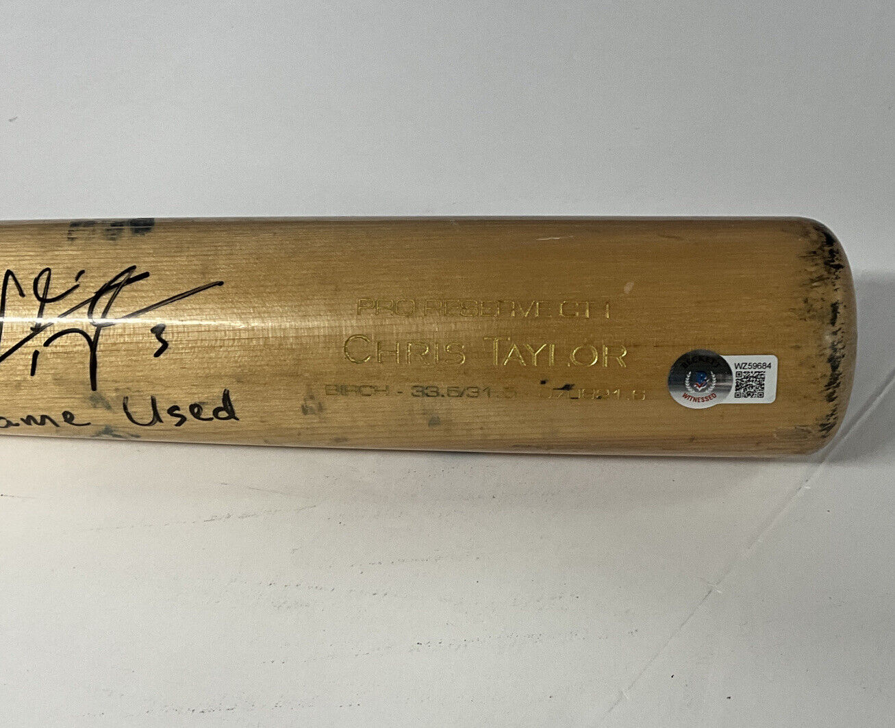 CHRIS TAYLOR DODGERS 2020 WS CHAMP SIGNED GAME USED VICTUS BAT W/INS BAS WZ59684