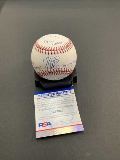 KENLEY JANSEN SIGNED BASEBALL "300 SAVES CLUB, DODGERS SAVES LEADER" 4 INS PSA 