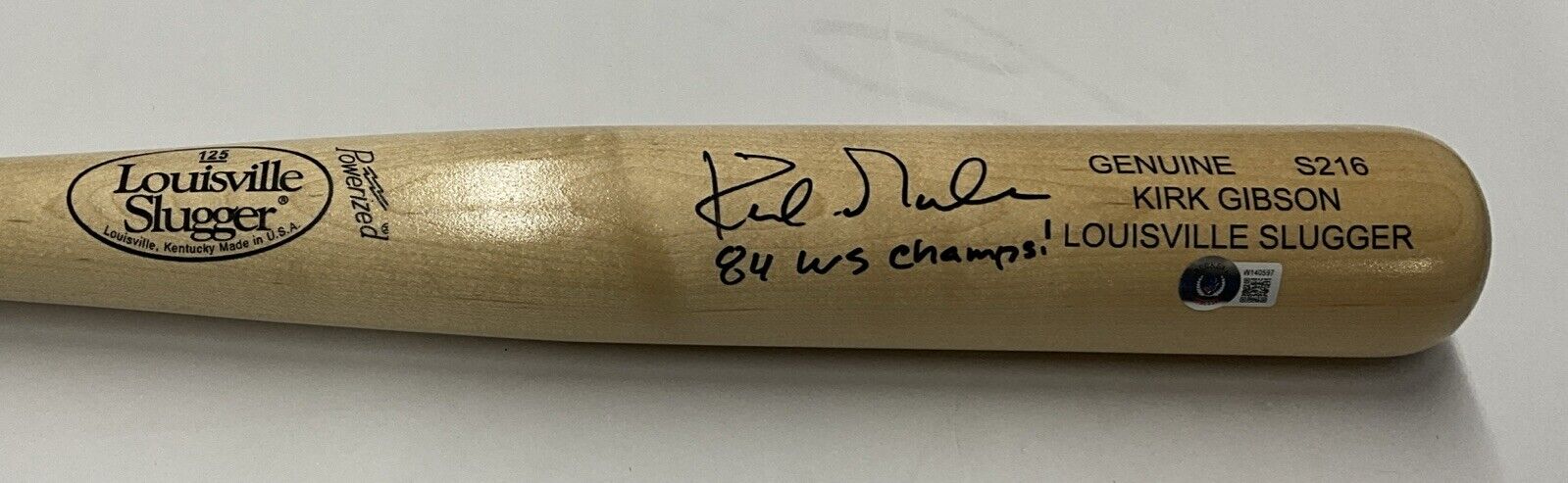 KIRK GIBSON TIGERS SIGNED LOUISVILLE SLUGGER MODEL BAT 84 WS CHAMPS" BAS W140597