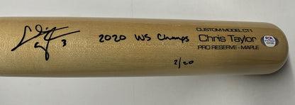 2/20 CHRIS TAYLOR DODGERS SIGNED VICTUS GAME MODEL BAT "2020 WS CHAMPS" INS PSA