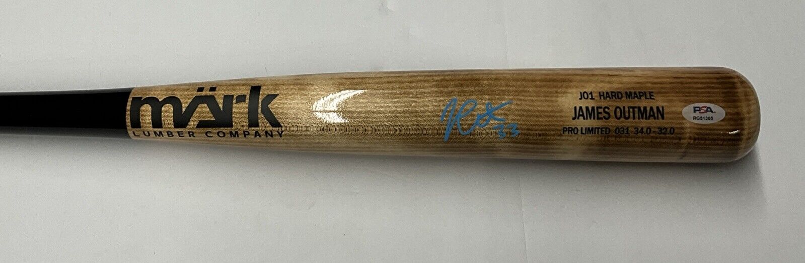 JAMES OUTMAN DODGERS SIGNED MARK LUMBER GAME MODEL J01 MAPLE BAT PSA RG51305