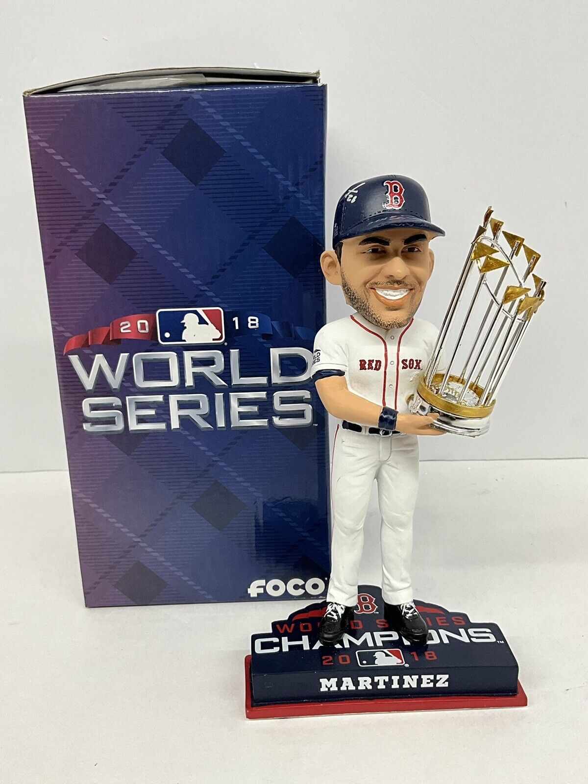 JD MARTINEZ SIGNED BOSTON RED SOX FOCO BOBBLEHEAD "2018 WS CHAMPS" BAS W807863