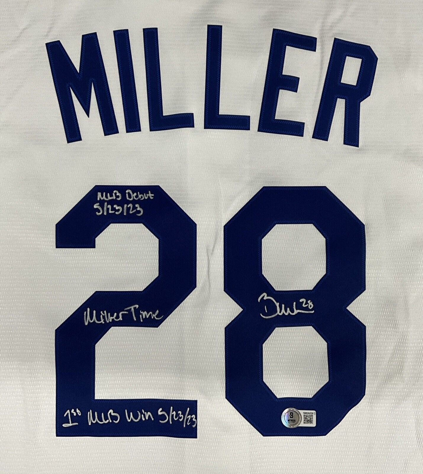 BOBBY MILLER SIGNED DODGERS JERSEY "MILLER TIME MLB DEBUT 1ST WIN " BAS 1W826526