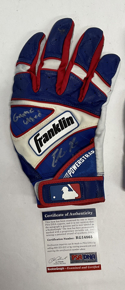 EDWIN RIOS DODGERS 2020 WS CHAMP SIGNED GAME USED BATTING GLOVES PSA RG14867/65