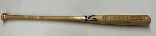 6/20 CHRIS TAYLOR DODGERS SIGNED VICTUS GAME MODEL BAT "2020 WS CHAMPS" INS PSA