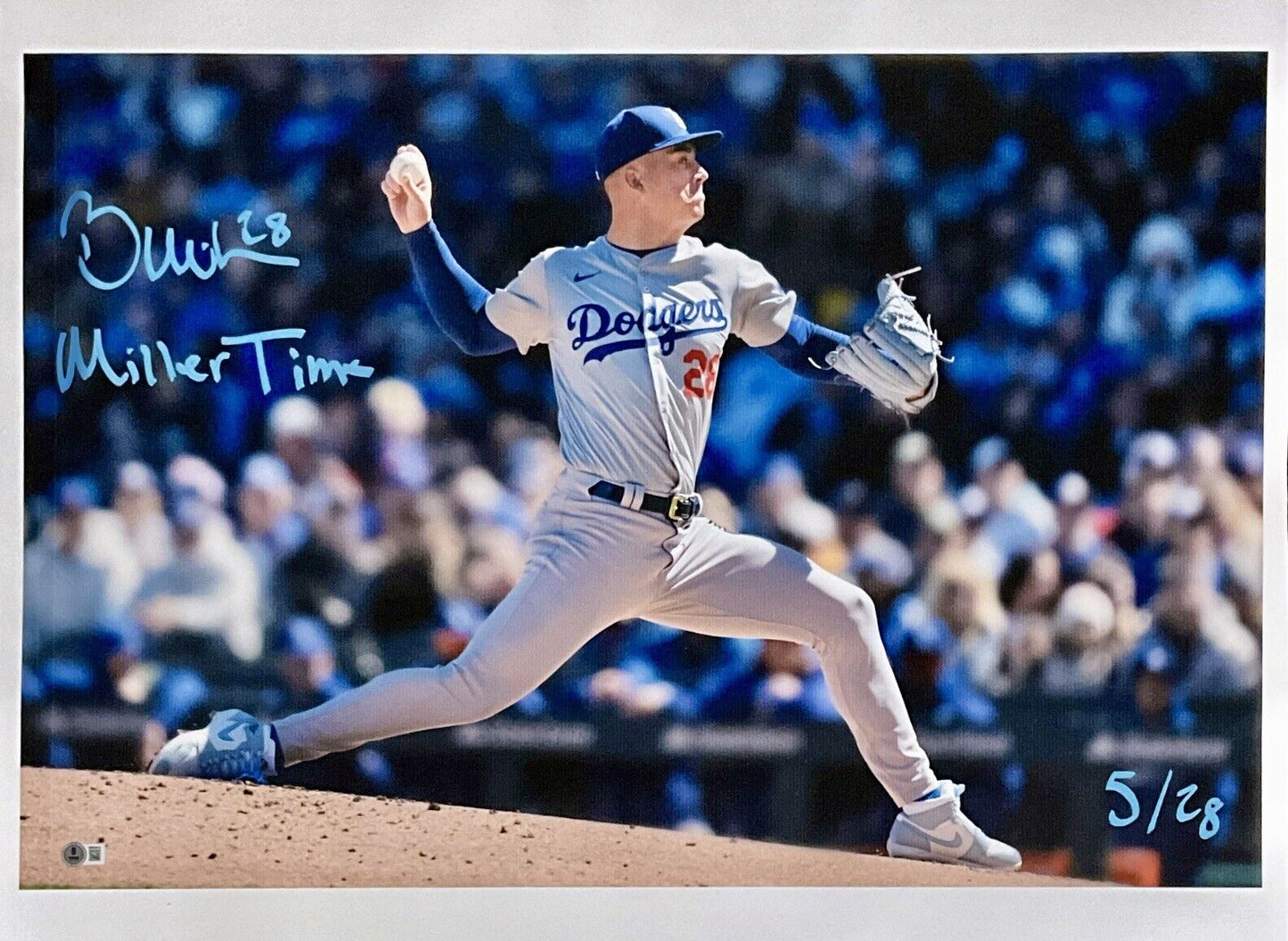 5/28 BOBBY MILLER DODGERS SIGNED 20X30 CANVAS PRINT "MILLER TIME" BECKETT ITP