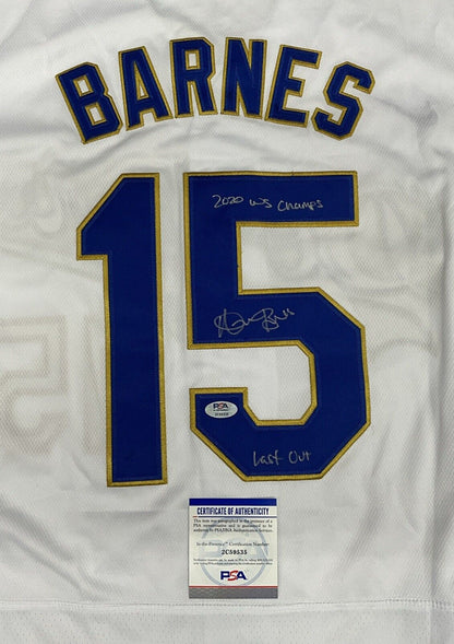 AUSTIN BARNES SIGNED 2020 CHAMPIONS JERSEY "2020 WS CHAMPS LAST OUT" PSA 2C59535