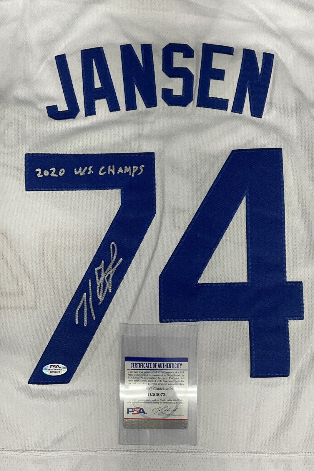 KENLEY JANSEN DODGERS SIGNED 2020 WORLD SERIES JERSEY 2020 WS CHAMP" PSA 1C53072