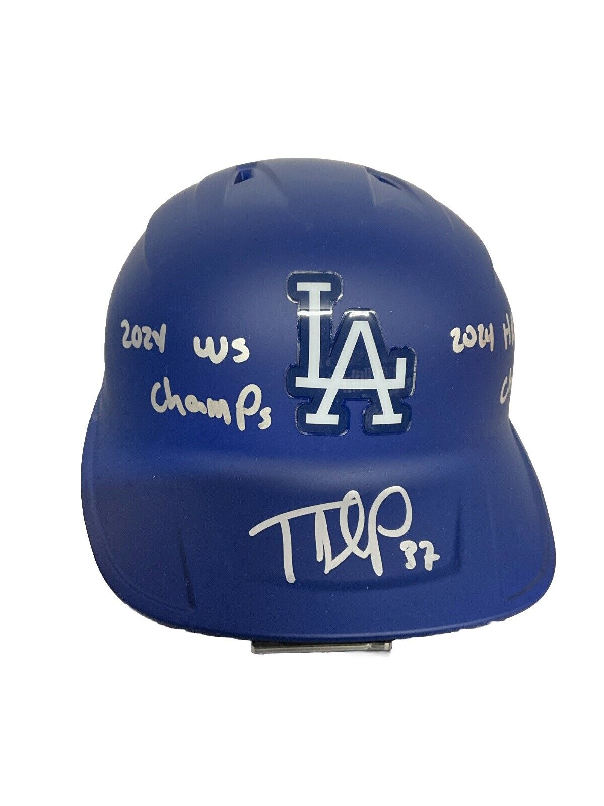 TEOSCAR HERNANDEZ SIGNED DODGERS HELMET "2024 WS CHAMPS. HR DERBY CHAMP" PSA 109