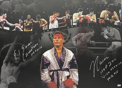 JULIO CESAR CHAVEZ SIGNED 30X40 STRETCHED LE CANVAS MULTIPLE INSCRIP BAS W210362