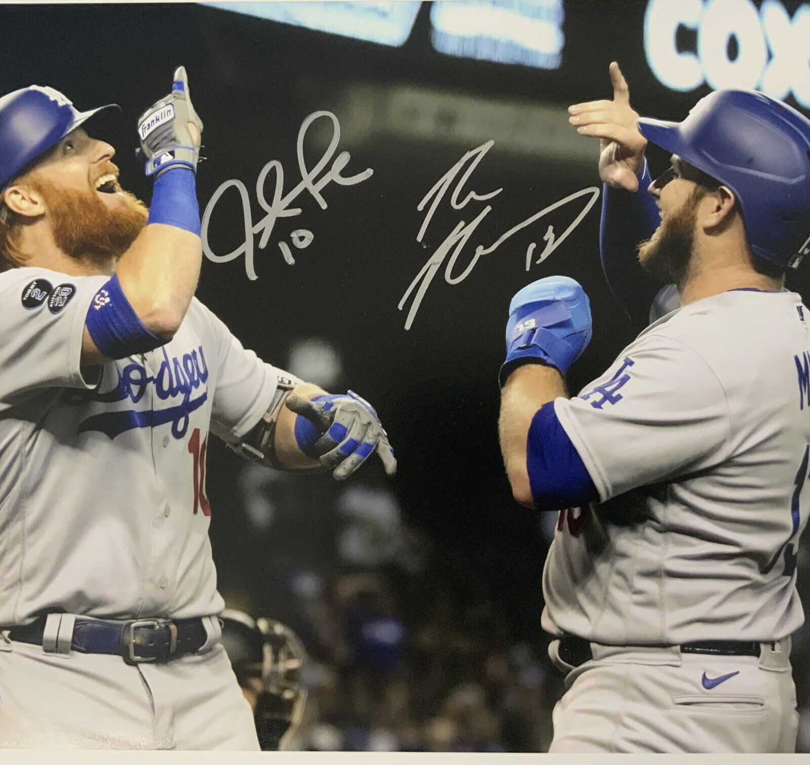 MAX MUNCY & JUSTIN TURNER DODGERS SIGNED 11X14 HOMERUN CELEBRATION PHOTO PSA