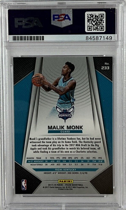 MALIK MONK SIGNED HORNETS PANINI PRIZM #233 RC PSA SLABBED ITP 84587149