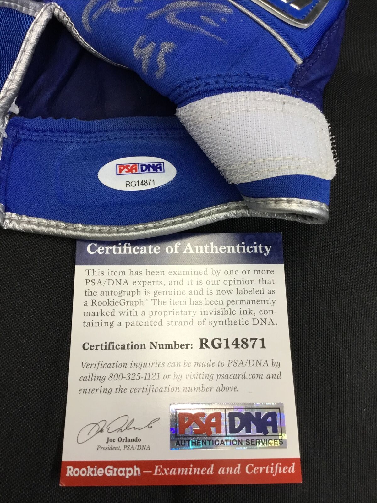 EDWIN RIOS DODGERS SIGNED & INSCRIBED GAME USED BATTING GLOVES PSA RG14871 / 68