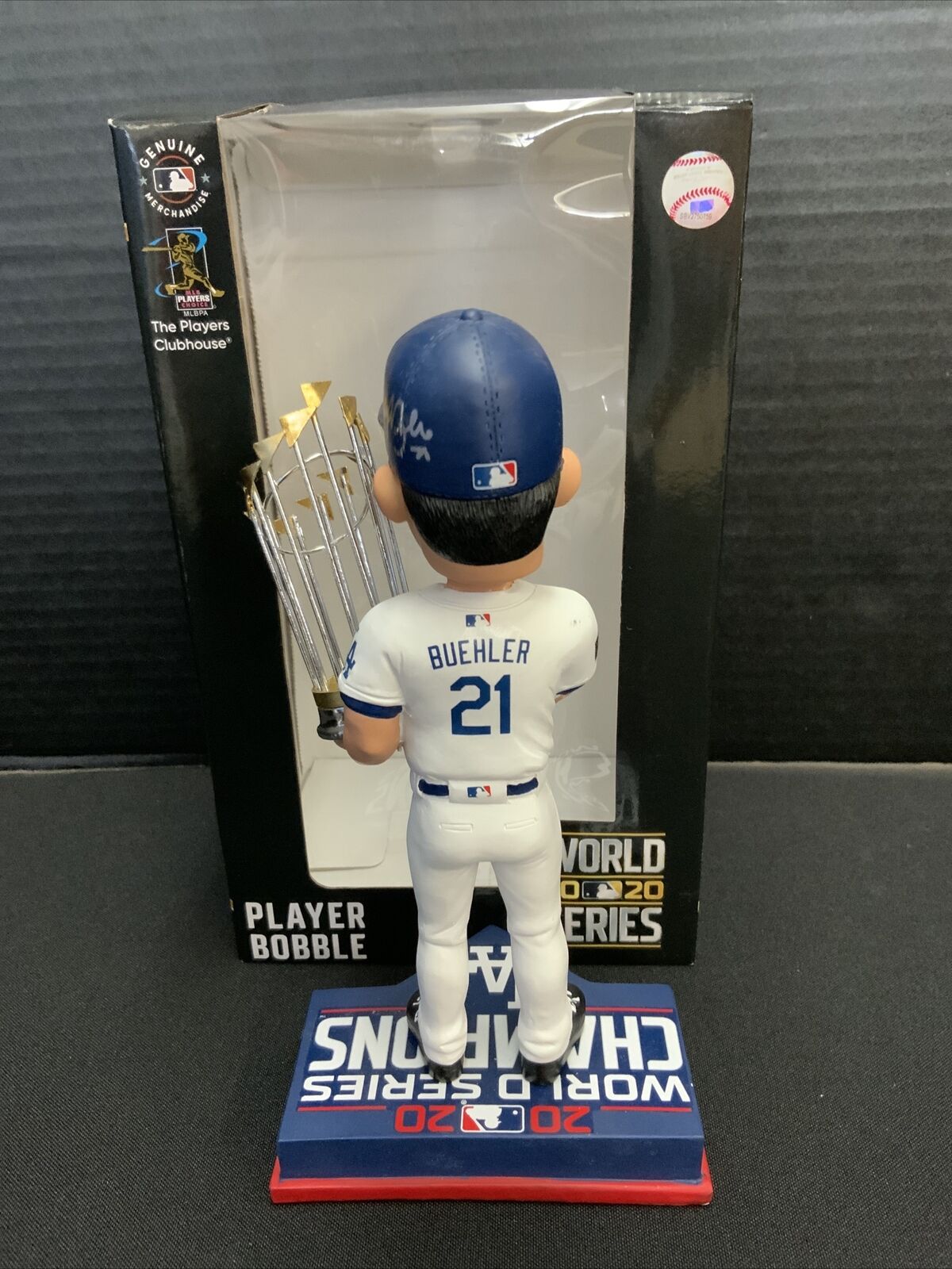 WALKER BUEHLER DODGERS SIGNED FOCO 2020 WS CHAMPIONSHIP BOBBLEHEAD WK 30256