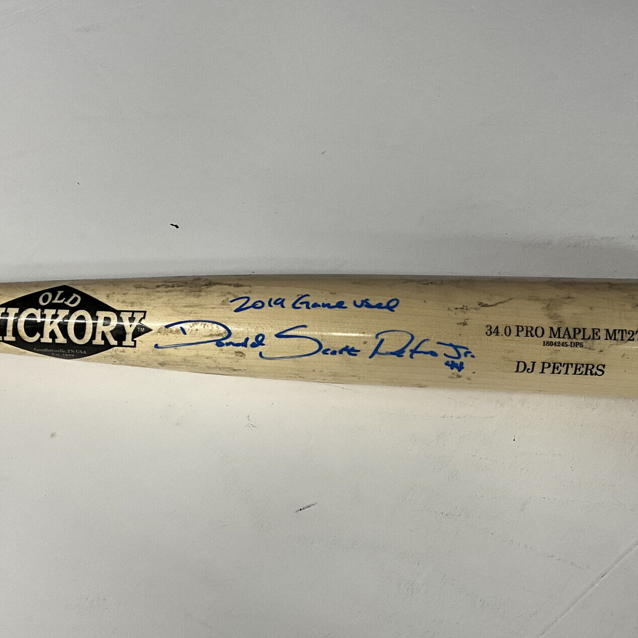 DJ PETERS DODGERS TIGERS FULL NAME SIGNED GAME USED OLD HICKORY BAT PSA RG29233