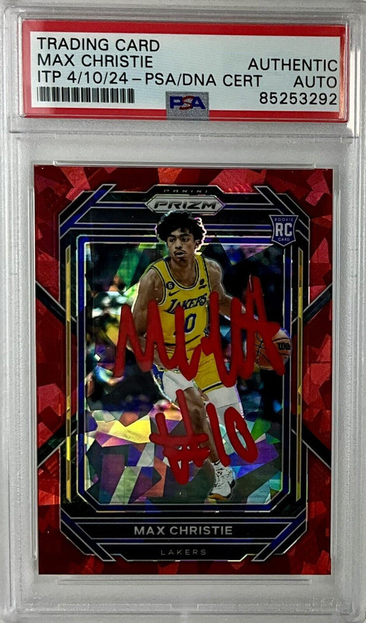 MAX CHRISTIE SIGNED LAKERS CRACKED ICE RED PANINI PRIZM #270 RC PSA ITP 85253292