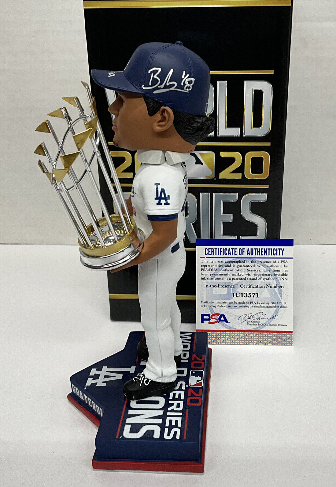 BRUSDAR GRATEROL DODGERS SIGNED 2020 WS FOCO BOBBLEHEAD "BAZOOKA" PSA 1C13571