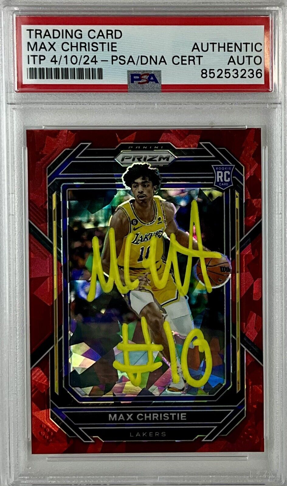 MAX CHRISTIE SIGNED LAKERS CRACKED ICE RED PANINI PRIZM #270 RC PSA ITP 85253236