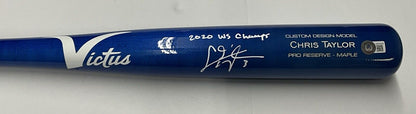 CHRIS TAYLOR DODGERS SIGNED VICTUS MODEL BLUE BAT "2020 WS CHAMPS" BAS WZ59550