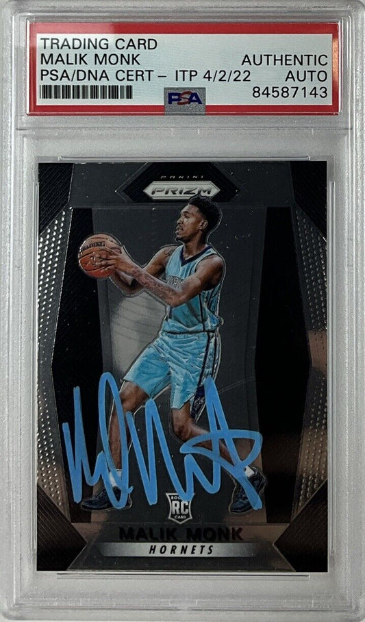 MALIK MONK SIGNED HORNETS PANINI PRIZM #233 RC PSA SLABBED ITP 84587143