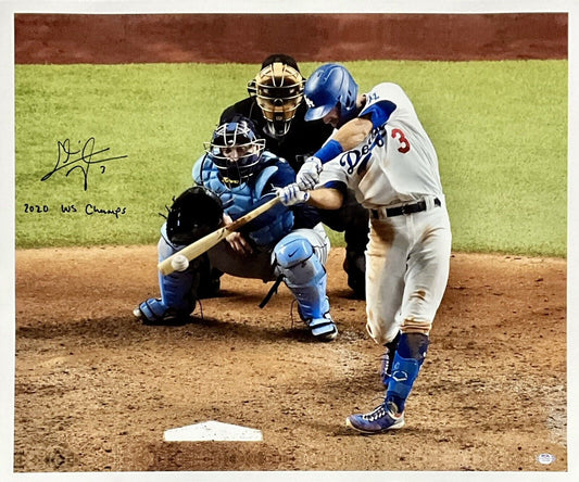 CHRIS TAYLOR DODGERS SIGNED 22X26 WS HOMERUN CANVAS "2020 WS CHAMPS" PSA 1C01426