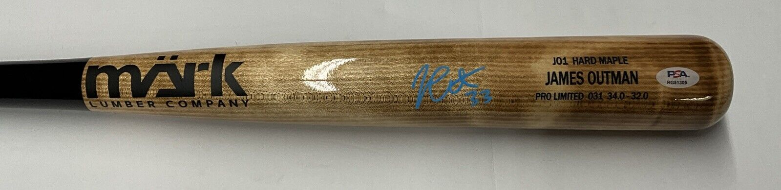 JAMES OUTMAN DODGERS SIGNED MARK LUMBER GAME MODEL J01 MAPLE BAT PSA RG51305