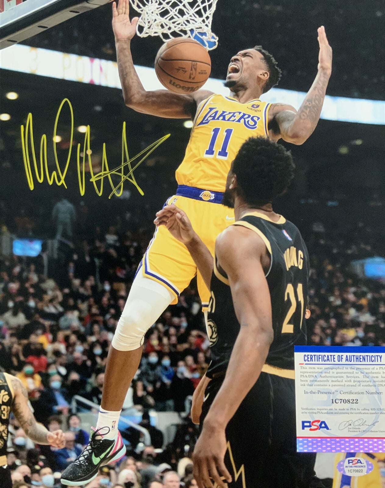 MALIK MONK LAKERS SIGNED 11x14 DUNK CELEBRATION Y PHOTO PSA ITP AUTHENTICATED