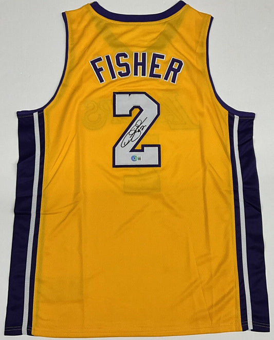 DEREK FISHER LOS ANGELES LAKERS 5X NBA CHAMP SIGNED HOME JERSEY BECKETT W128200