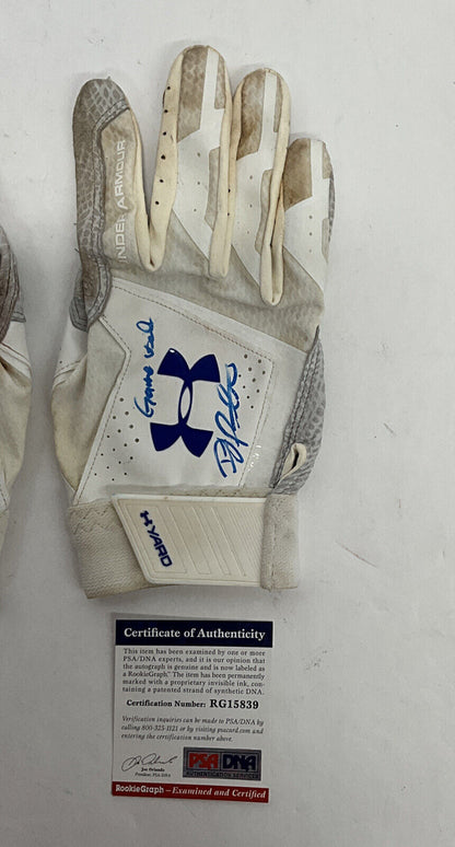 DJ PETERS DODGERS TIGERS SIGNED GAME USED BATTING GLOVES PSA RG15838/39