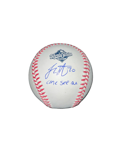 JUSTIN WROBLESKI DODGERS  SIGNED 2025 WORLD SERIES BASEBALL "COME SEE ME" IN JSA