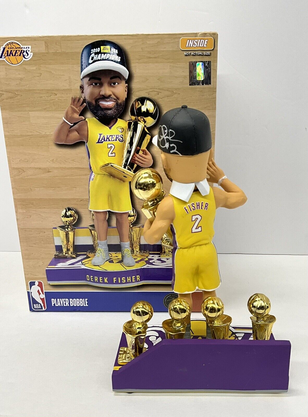 DEREK FISHER SIGNED LAKERS 5X CHAMPION LIMITED #/360 FOCO BOBBLEHEAD BAS W128229